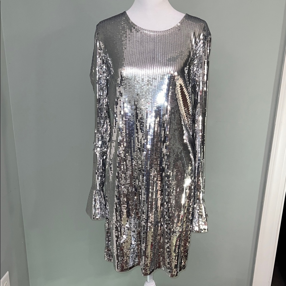 Michael Kors Silver Sequined Dress Sz L